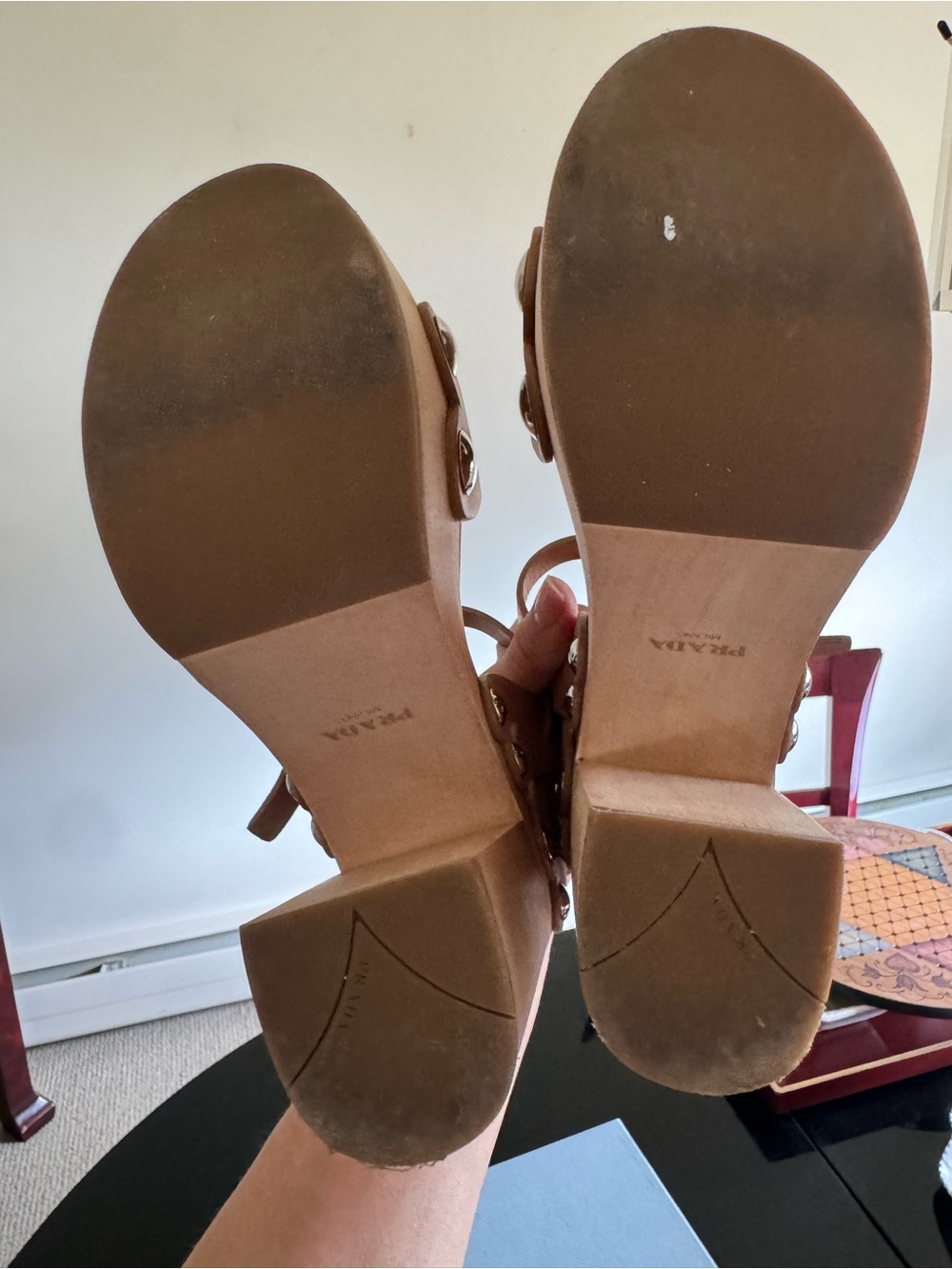 Prada Brown Leather Platform Block Heel Sandals - Picture 6 of 6